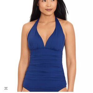 Lauren Ralph Lauren Swim Beach Club Solid Molded Cup Halter Tankini Top V-Neck